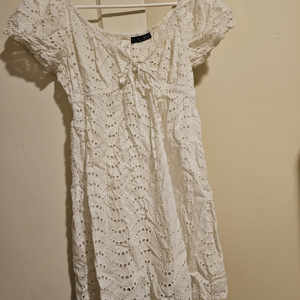 White Eyelet Puff Sleve 100 Percent Cotton Dress - Picture 9 of 9